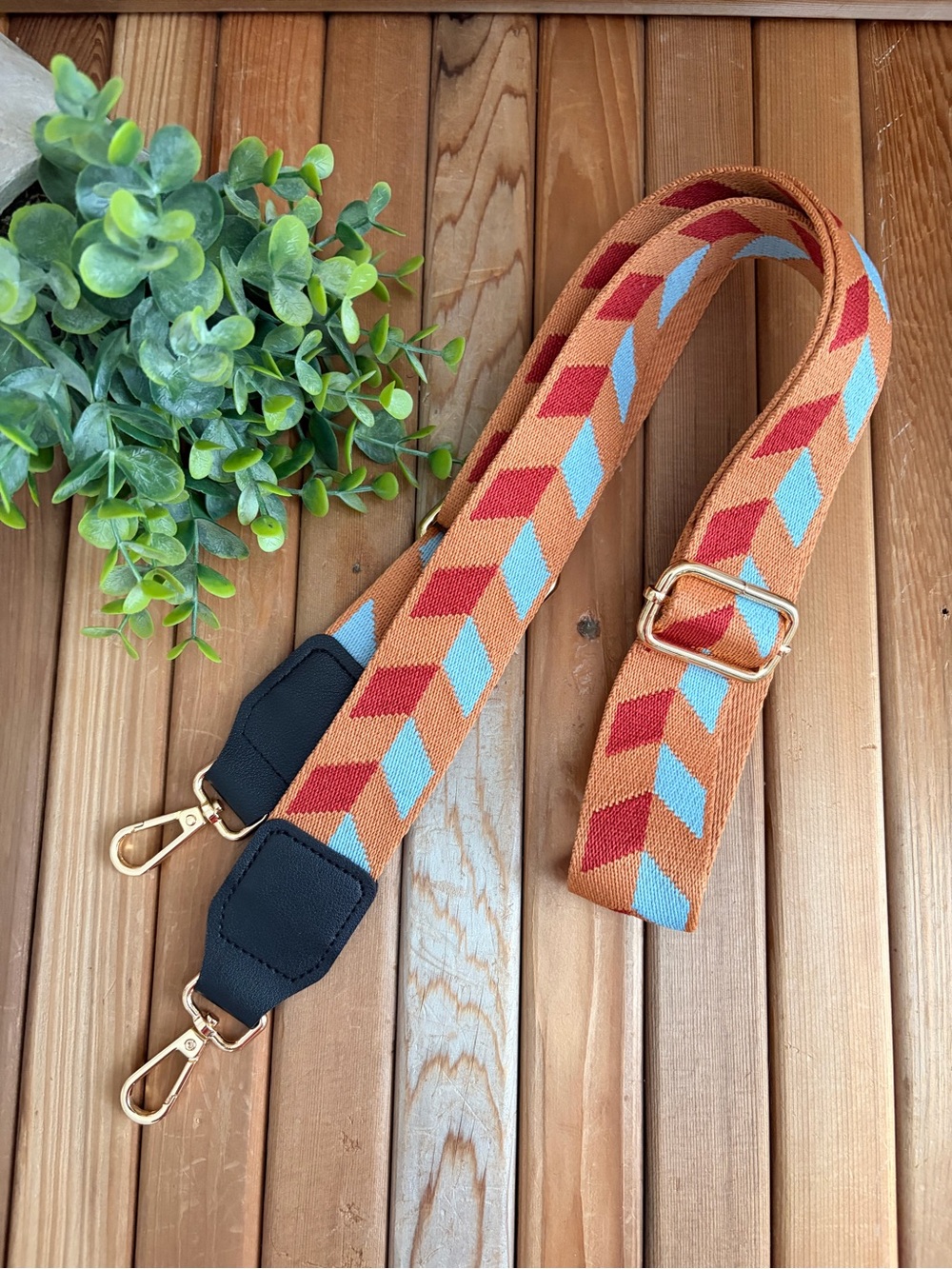 Guitar Strap in Chevron Jacquard Print, Bag Strap Accessory in Sky Blue Red